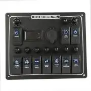 10 Gang Waterproof Circuit Blue LED Rocker Switch Panel Breaker Car Marine Boat