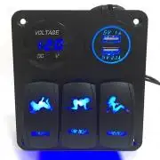 3 Gang Waterproof Dual USB Car Marine Blue LED Switch Panel Power Socket UZ