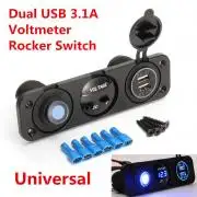 12V Auto Car Truck Voltmeter Blue LED Dual USB 3.1A Charger Rocker Switch Panel