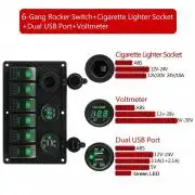 GREEN LED 6 Gang Rocker Switch Panel Circuit Breaker Voltmeter Car Marine Boat