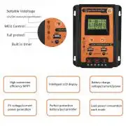 Napelemes töltésvezérlő 50A, MPPT és PWM, dupla USB