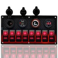 8 Gang Red LED Rocker Switch Panel Marine Boat Car RV Waterproof Circuit Breaker