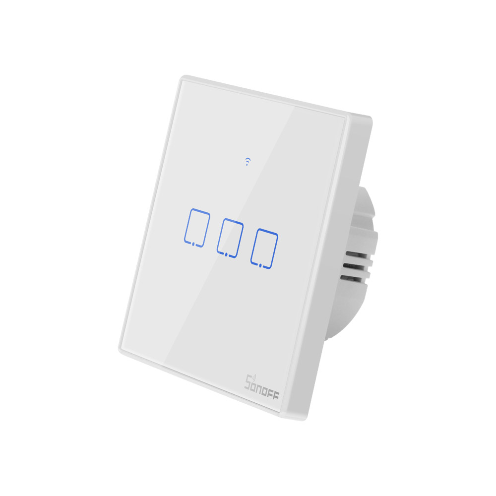 Sonoff TX T2 EU 3C WiFi + RF vezérlésű, távvezérelhető, érintős hármas csillár villanykapcsoló (fehér, kerettel)