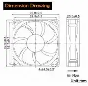 Ventilátor 92x92x25mm, DC Brushless motorral, PC, Peltier, Cooler, Fan